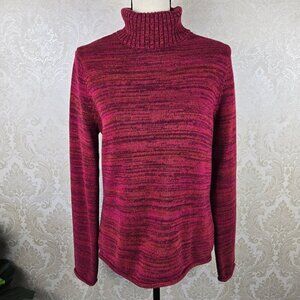 Jeanne Pierre Size Medium Red Marled Striped Turtleneck Sweater 100% Cotton